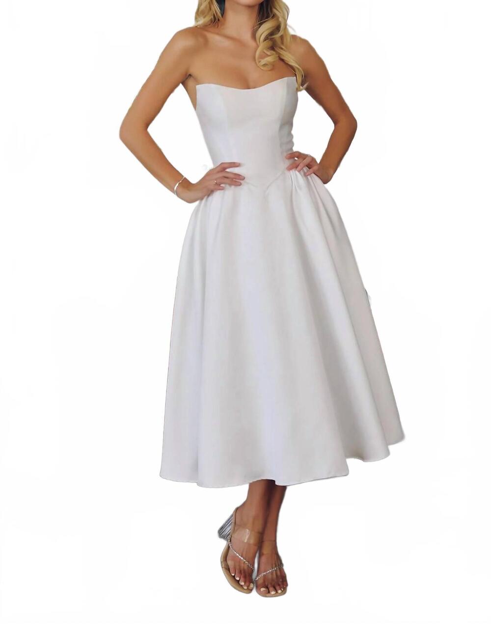 NEW AMORIS say yes strapless a line midi dress in off white